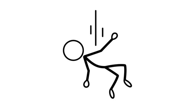 Simple stick figure illustration of a person falling or jumping with motion lines.