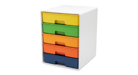 Colorful 5-Drawer Desktop semi-circular finger-pull handles.