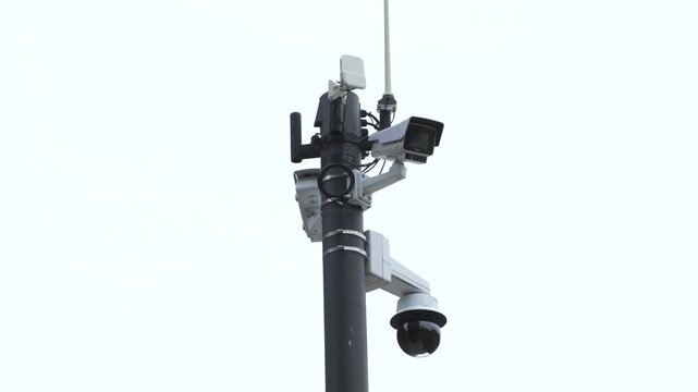 Outdoor cctv security cameras monitoring public area