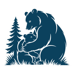Obraz premium Bear Sitting in Forest Wildlife Nature Illustration