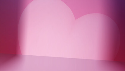Pink background,Love heart shape on pink wall studio room with spotlights,Heart shadow on podium 3d for Valentines product presentation,Backdrop Display mock up stage stand show for Mothers day card	