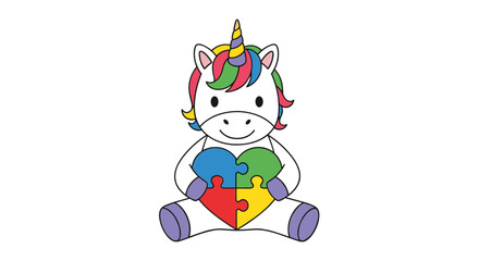 Naklejka premium Autism Awareness Unicorn with Puzzle Piece