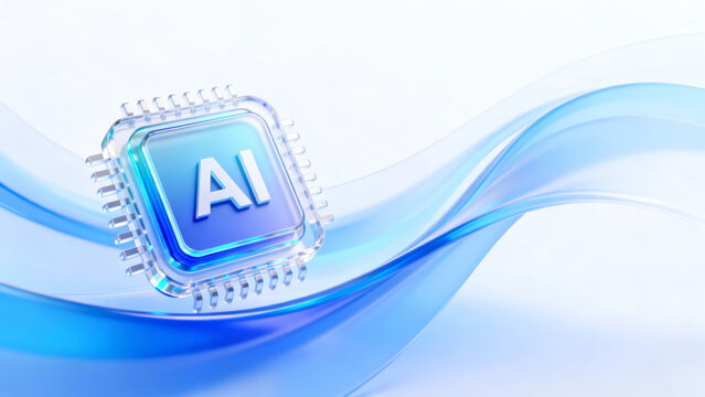 AI chip with blue wave background representing artificial intelligence technology