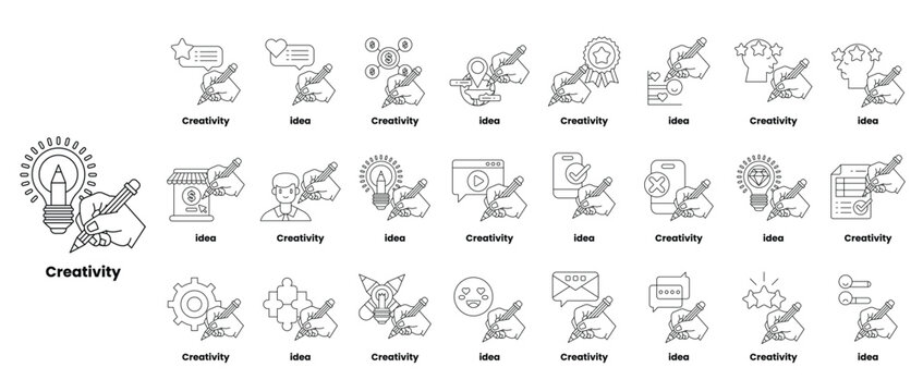 The drawings are all different and include things like a light bulb, a pencil