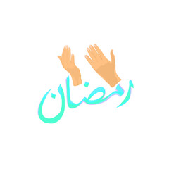 Obraz premium icon of a woman's hands praying with Ramadan Arabic calligraphy writing
