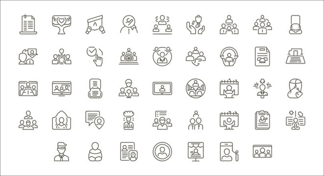 Collection of diverse line art icons representing business and technology