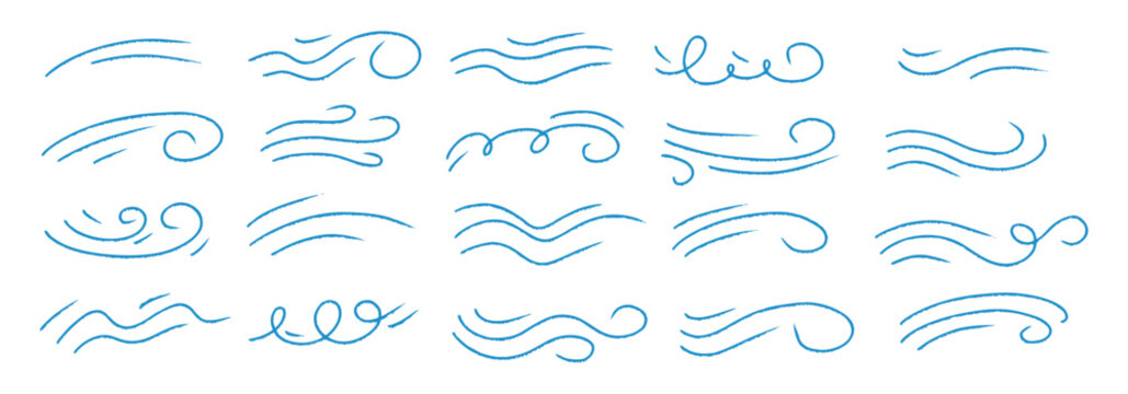 Air flow and wind breeze doodle with hand drawn speed swirls.