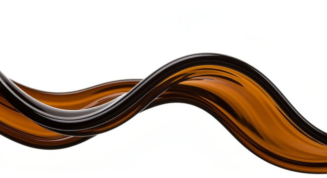 Glossy Wave of Dark Gasoline on Minimal White Background with Fluid Curves Flowing Gracefully