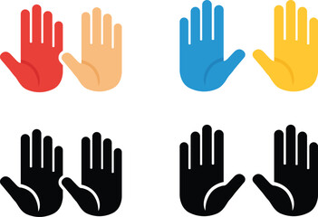 Obraz premium Colorful and black hand gesture icons set, flat vector, isolated on a white background.