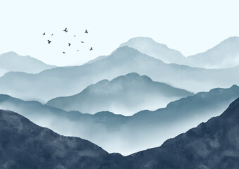 Hand painted minimal watercolour mountain landscape background 