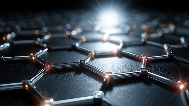 Illuminated hexagonal patterns digital environment 3d visualization abstract concept close-up view for modern design