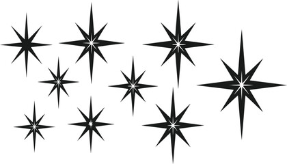 Dynamic collection of sleek starburst graphic elements, ideal for adding a touch of festive sparkle and shine to any design project
