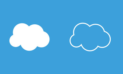 Obraz premium Cloud icons on blue background. Minimal illustration of soft white clouds floating on a blue sky background, ideal for weather concepts, UI design, and playful visual themes. 