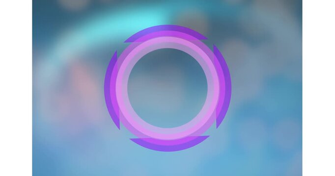 Animation of abstract purple round scanner spinning against blue gradient background with copy space