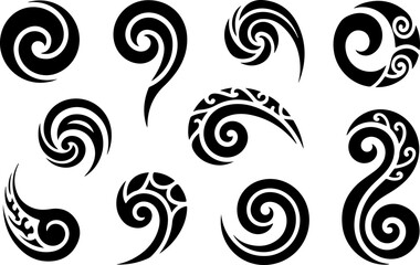 Fototapeta premium Tribal Tattoo Design Set – Abstract Black Ink Vector Collection