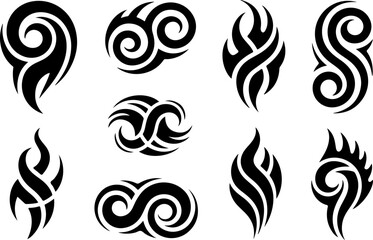 Fototapeta premium Tribal Tattoo Design Set – Abstract Black Ink Vector Collection