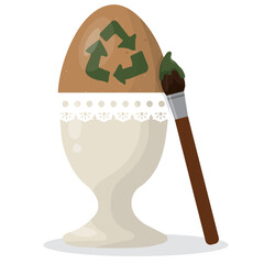Eco Easter Egg Painted With Recycle Symbol isolated on transparent background for sustainable holiday designs. Green easter concept. Sustainable brands and environmental marketing. Vector illustration