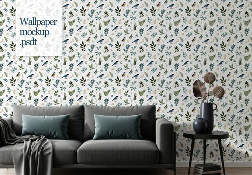 Living room wallpaper design mockup