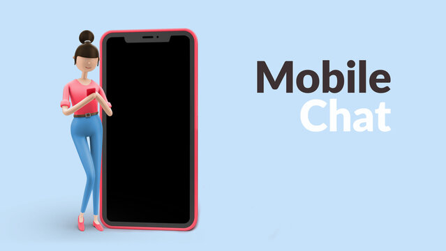 Explainer Girl Chatting - Using Smartphone and Website for Social Media, Apps and Online Communication