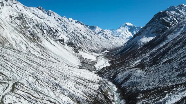 snowy mountain peaks. beautiful mountain gorge. winter in the mountains. highlands