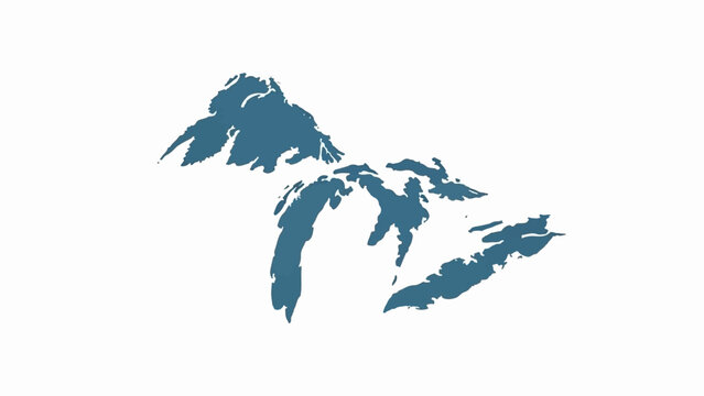Blue outline of the Great Lakes on a white background