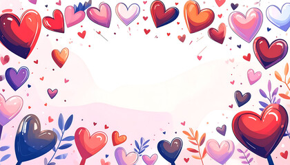 Fototapeta premium A pink backdrop with floating red hearts and gift boxes, featuring a central red gift box with a ribbon for valentines day