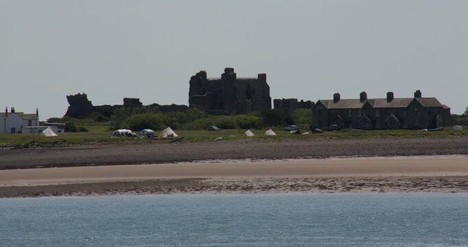 wide shot of Pile Island and castel at roa island, near barrow in furness,