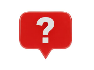 Red speech bubble with white question mark