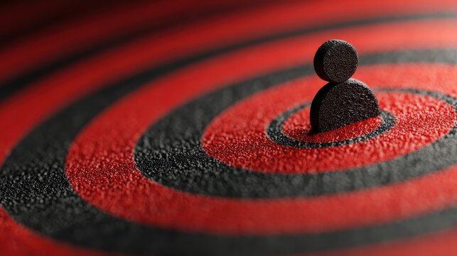 Red dartboard with a black arrow linked to a human icon, representing customer-focused targeting and customer relationship management concepts.