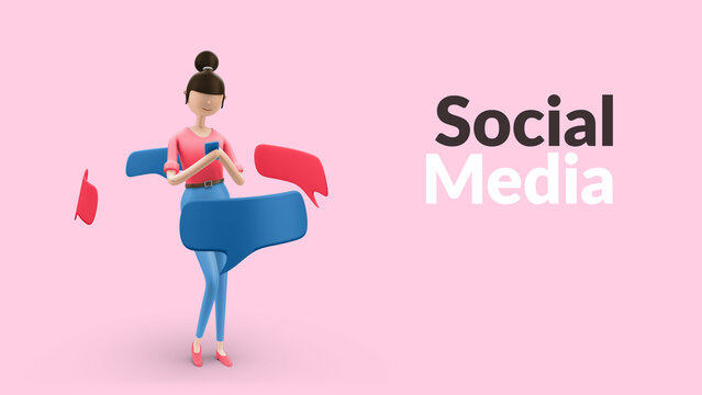 Explainer Girl Messaging With Bubbles - Using Smartphone and Website for Social Media, Apps and Online Communication