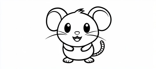 Fototapeta premium Cute Cartoon Mouse Drawing with Black Outline, Simple Line Art Illustration for Children s Designs