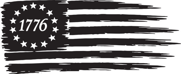 1776 Patriotic Flag with Brush Strokes and Stars in Circular Arrangement