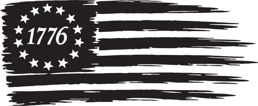 1776 Patriotic Flag with Brush Strokes and Stars in Circular Arrangement