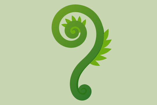 Green Fern Frond Swirl with Leaves illustration fiddlehead