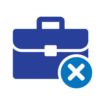 Briefcase with cross mark icon indicating job loss, termination, or career end