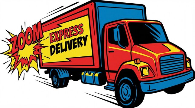 Dynamic Cartoon Delivery Truck for Fast Express Shipping and Logistics Illustration