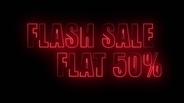 Neon red flash sale sign on a black background