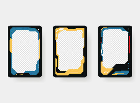 Collection of player frames template. Game card frame template design.