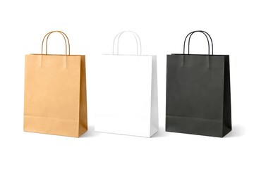 Three different colored paper bags with white handles