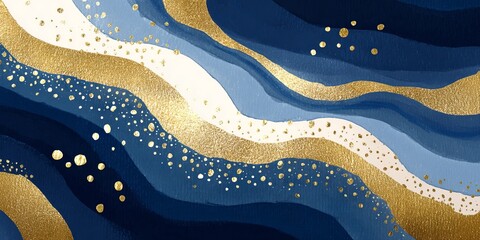 Obraz premium Contemporary Abstract Painting with Gold Accents and Dynamic Swirls in Blue and White Tones