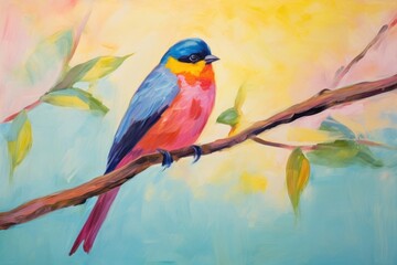 Fototapeta premium Bird on branch painting bird animal.