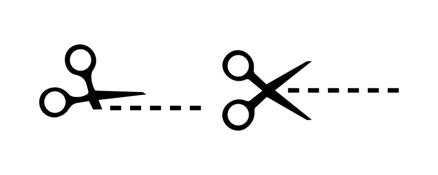 Scissors icon with cutting line. Black scissors cutting. Illustration icon.