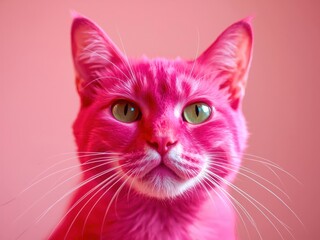 A pink cat with green eyes is staring at the camera