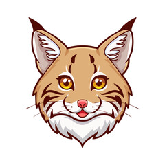 Fototapeta premium Adorable cartoon lynx head illustration featuring characteristic ear tufts and a friendly, stylized expression, perfect for animal-themed projects and mascot designs