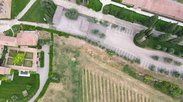 Aerial view of Banfi Castle in Tuscany, Italy