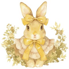 Obraz premium Adorable bunny with yellow bows