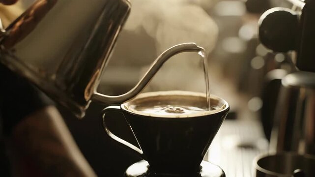Brewing fresh, aromatic coffee with pour over dripper at home