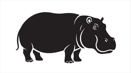 Fototapeta premium Detailed Hippopotamus Silhouette Vector: Minimalist Hippo Standing Profile Icon for African Wildlife Branding and Safari Zoo Logo Design