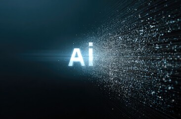 Glowing "Ai" text dissolves into a digital explosion of particles