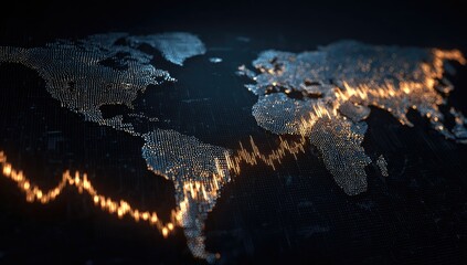 Digital world map with glowing lines and data points, representing global connections
